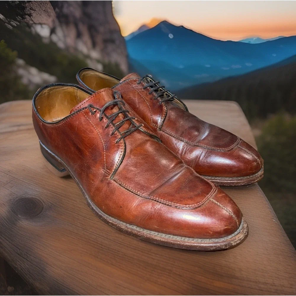 Allen Edmonds Delray Shoes Men 10 D Brown Leather Split Toe Oxfords Leather